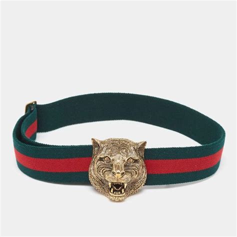 gucci feline buckle|GUCCI Feline Buckle Web Belt 90 36 Green Red.